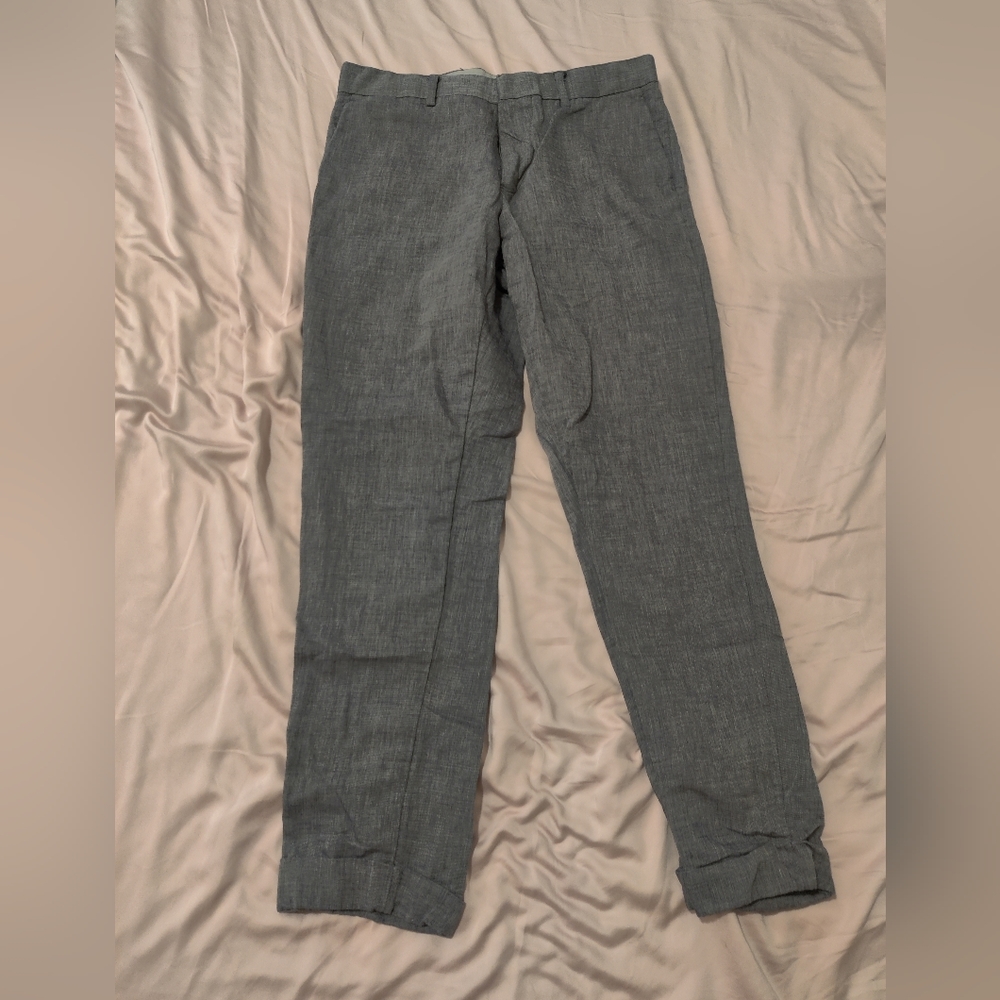 H&M linen blended casual dress pants slim fit grey
